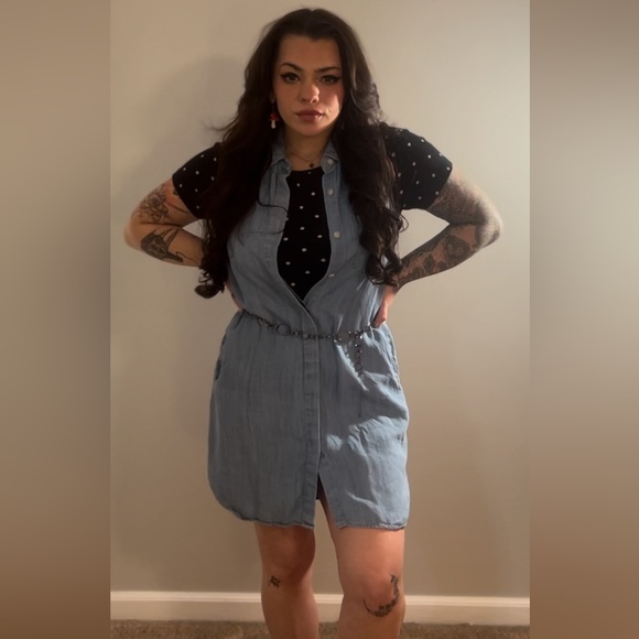 Thread Supply 100% Lyocell Denim Dress with Pockets, Full Button front & Collar - Picture 2 of 7